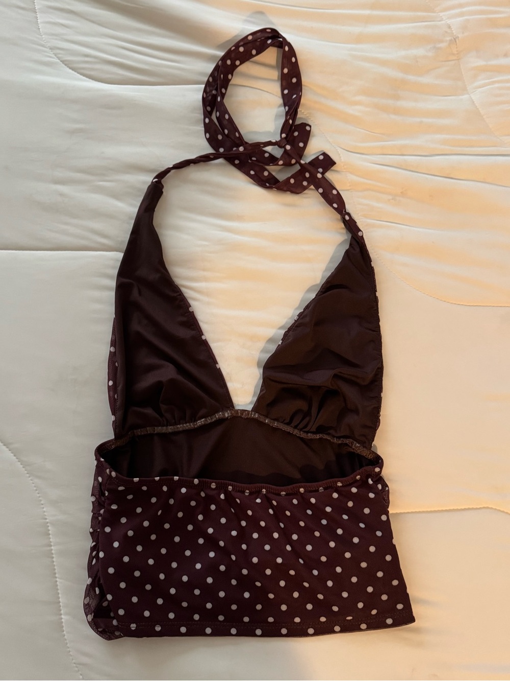 Polka Dot Halter Backless Tank Top in Coffee Brown & White NWOT - Picture 4 of 9